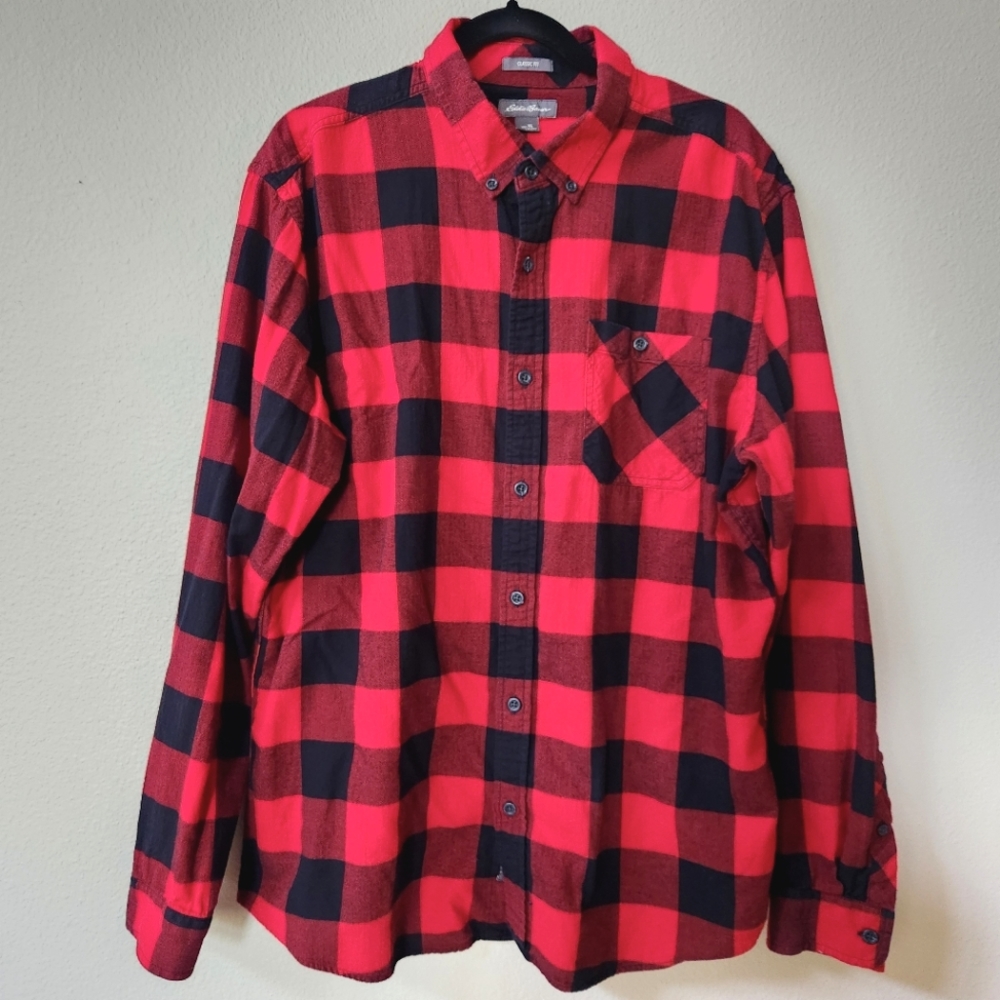 Eddie Bauer Classic Fit Flannel Shirt in Buffalo Check Plaid Red and Black